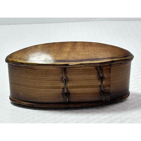 Other - Thai‎ AKHA Hill Tribe Bamboo Mulberry Wood Oval Tobacco Box 2.5”